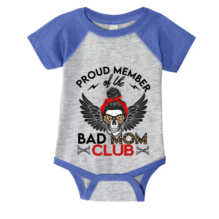 Bad Mom Club Funny Proud Member Leopard Print Skull Gift Infant Baby Jersey Bodysuit