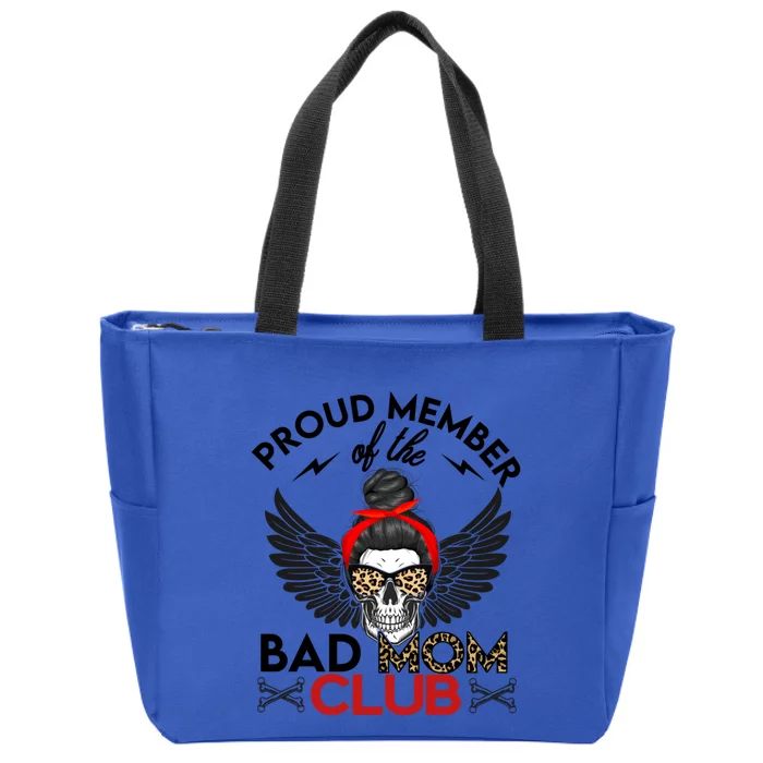 Bad Mom Club Funny Proud Member Leopard Print Skull Gift Zip Tote Bag