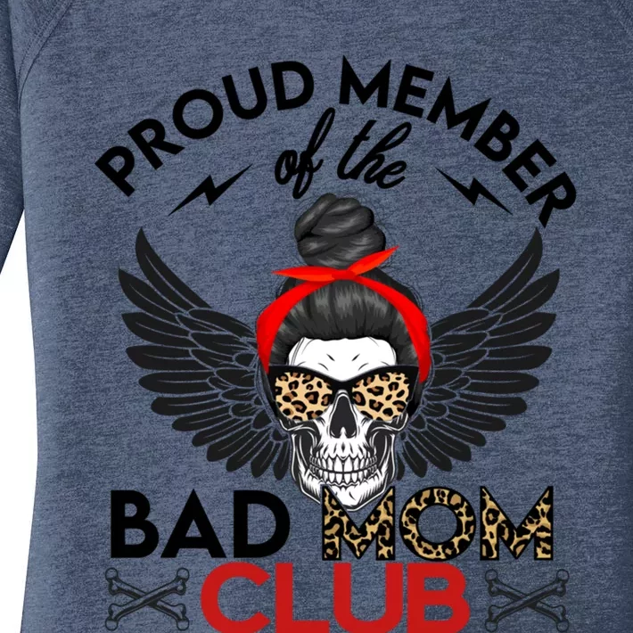 Bad Mom Club Funny Proud Member Leopard Print Skull Gift Women's Perfect Tri Tunic Long Sleeve Shirt