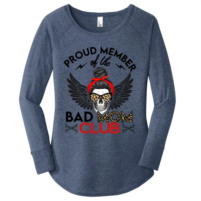 Bad Mom Club Funny Proud Member Leopard Print Skull Gift Women's Perfect Tri Tunic Long Sleeve Shirt