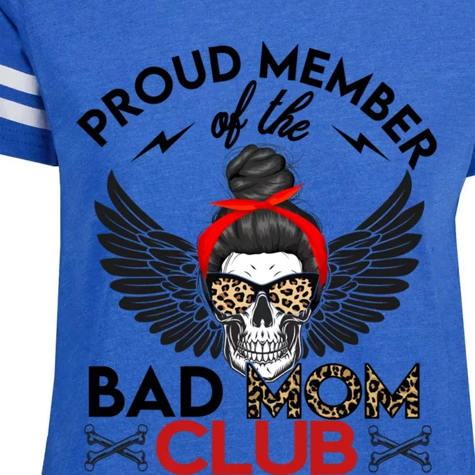 Bad Mom Club Funny Proud Member Leopard Print Skull Gift Enza Ladies Jersey Football T-Shirt