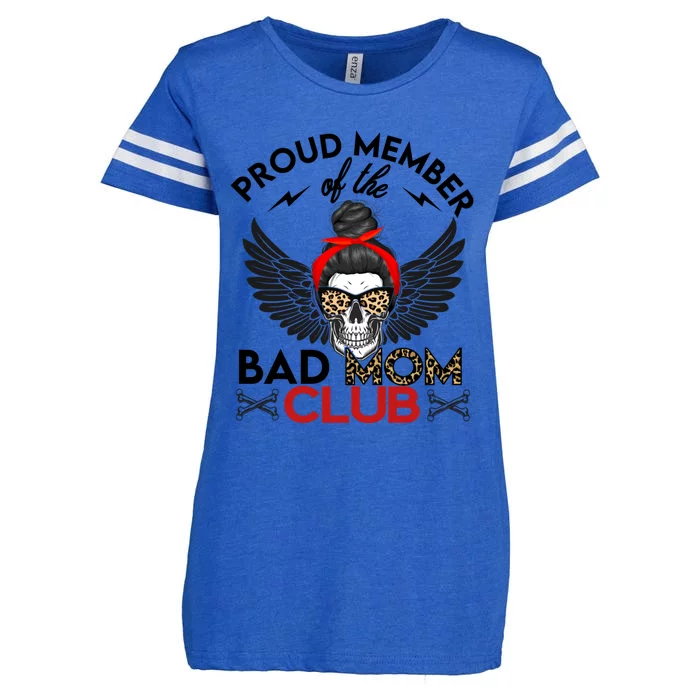 Bad Mom Club Funny Proud Member Leopard Print Skull Gift Enza Ladies Jersey Football T-Shirt