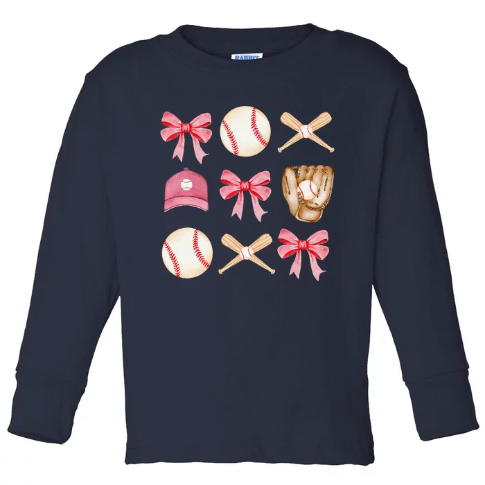 Baseball Mom Coquette Mothers Day Women Baseball Mama Toddler Long Sleeve Shirt