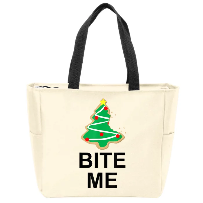 Bite Me Christmas Tree Cookie Funny Graphic Zip Tote Bag