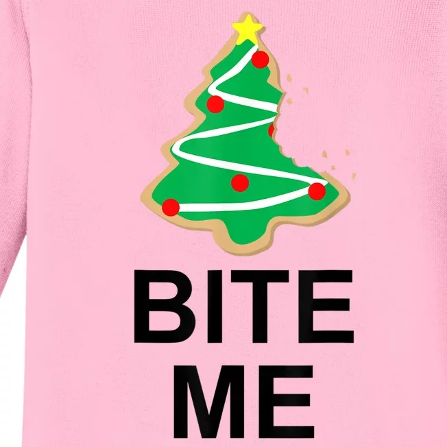 Bite Me Christmas Tree Cookie Funny Graphic Baby Long Sleeve Bodysuit