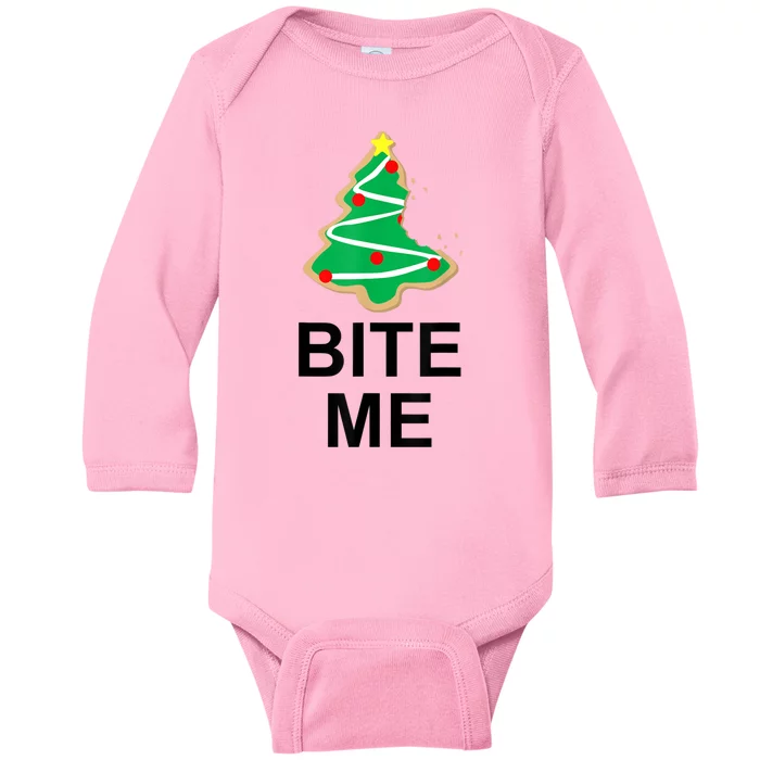 Bite Me Christmas Tree Cookie Funny Graphic Baby Long Sleeve Bodysuit