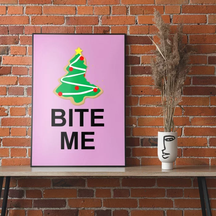 Bite Me Christmas Tree Cookie Funny Graphic Poster