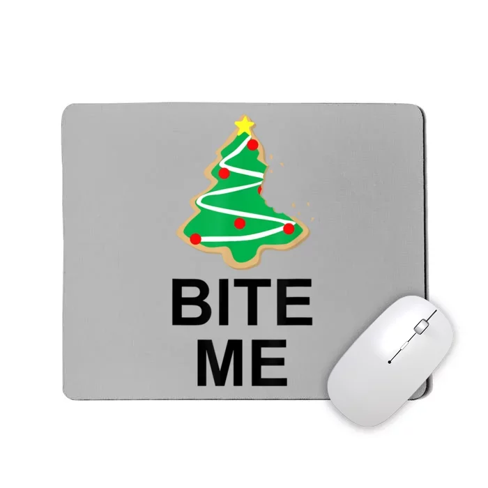 Bite Me Christmas Tree Cookie Funny Graphic Mousepad