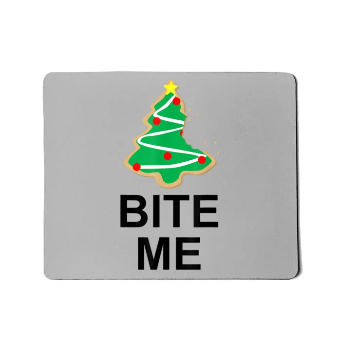 Bite Me Christmas Tree Cookie Funny Graphic Mousepad