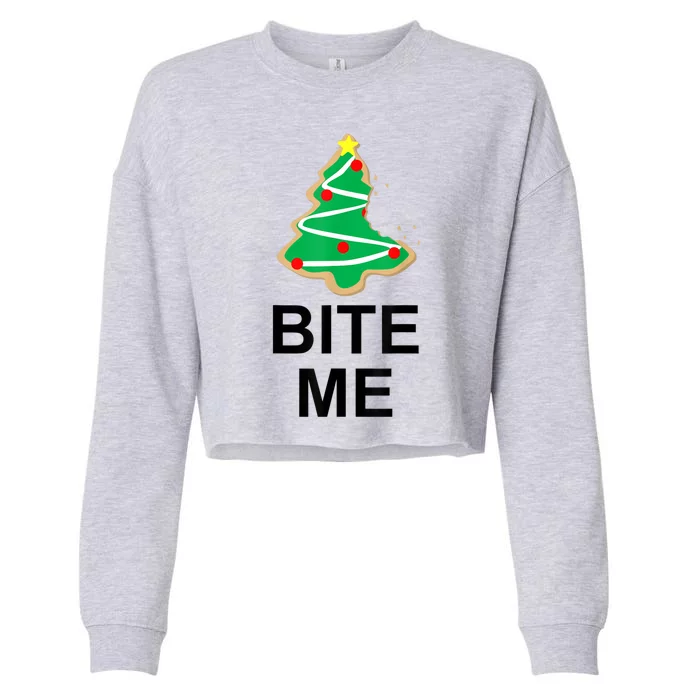 Bite Me Christmas Tree Cookie Funny Graphic Cropped Pullover Crew