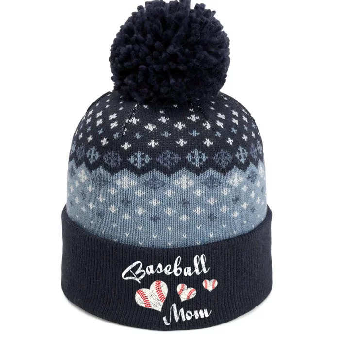 Baseball Mom | Cute Baseball Graphic Mom Hearts The Baniff Cuffed Pom Beanie