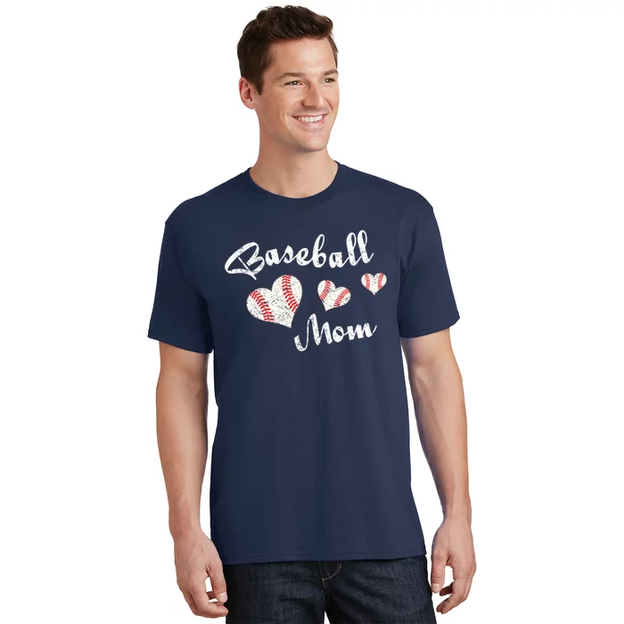 Baseball Mom | Cute Baseball Graphic Mom Hearts T-Shirt