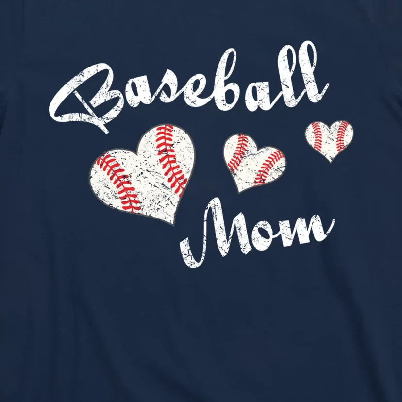 Baseball Mom | Cute Baseball Graphic Mom Hearts T-Shirt