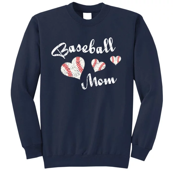 Baseball Mom | Cute Baseball Graphic Mom Hearts Tall Sweatshirt