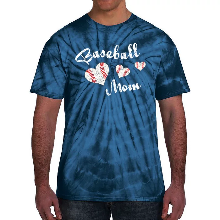 Baseball Mom | Cute Baseball Graphic Mom Hearts Tie-Dye T-Shirt