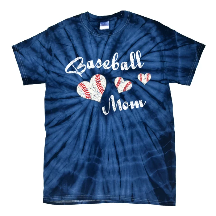 Baseball Mom | Cute Baseball Graphic Mom Hearts Tie-Dye T-Shirt