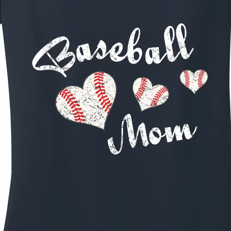 Baseball Mom | Cute Baseball Graphic Mom Hearts Women's V-Neck T-Shirt