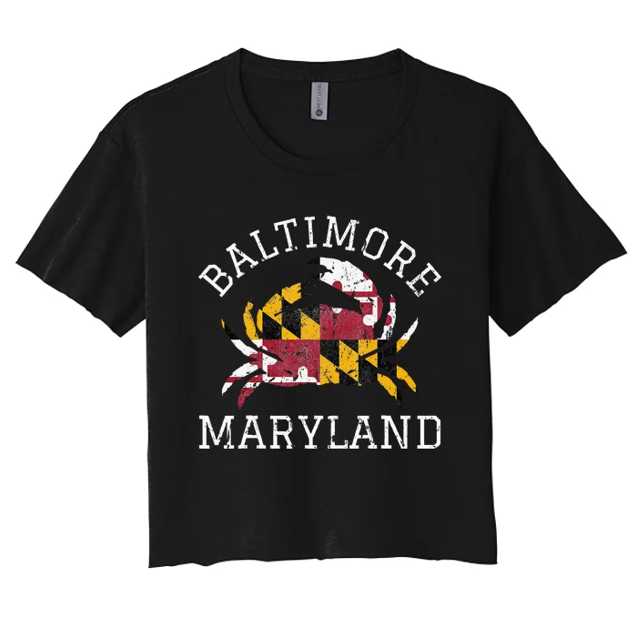 Baltimore Maryland Crab State Flag Home Travel Vintage Women's Crop Top Tee