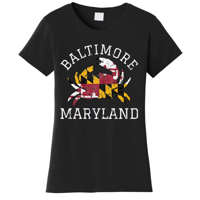 Baltimore Maryland Crab State Flag Home Travel Vintage Women's T-Shirt