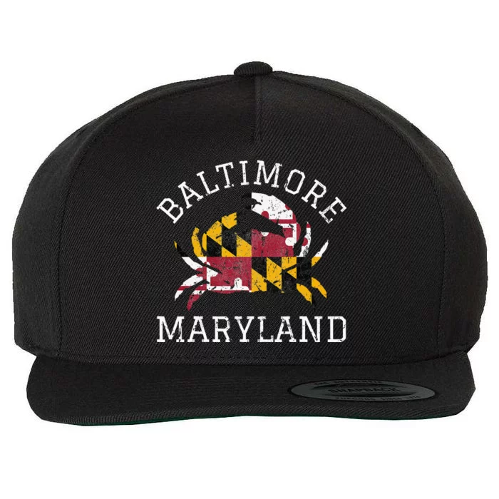 Baltimore Maryland Crab State Flag Home Travel Vintage Wool Snapback Cap