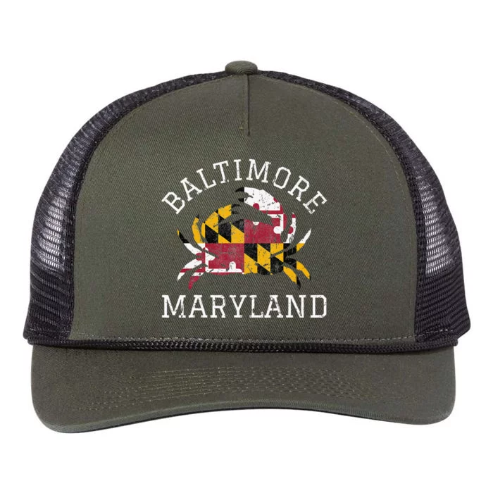 Baltimore Maryland Crab State Flag Home Travel Vintage Retro Rope Trucker Hat Cap