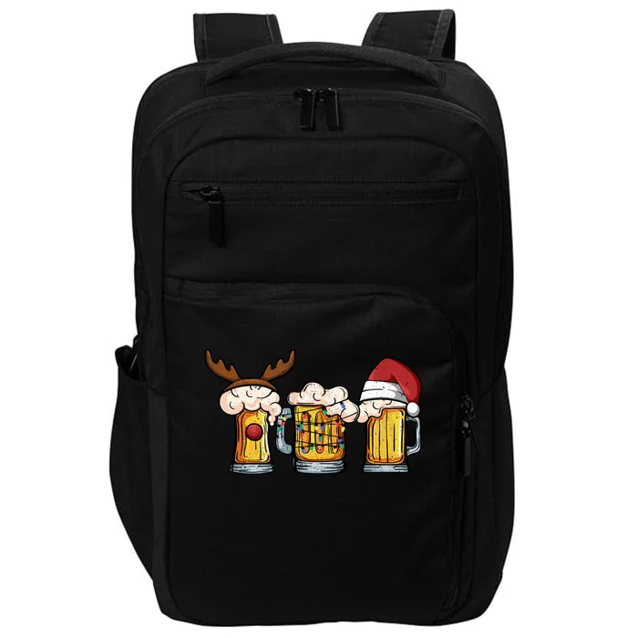 Beer Mug Christmas Tree Lights Santa Claus Hat Reindeer Xmas Gift Impact Tech Backpack