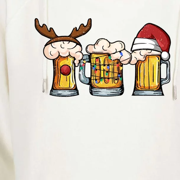 Beer Mug Christmas Tree Lights Santa Claus Hat Reindeer Xmas Gift Womens Funnel Neck Pullover Hood