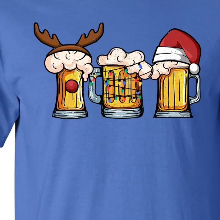 Beer Mug Christmas Tree Lights Santa Claus Hat Reindeer Xmas Gift Tall T-Shirt