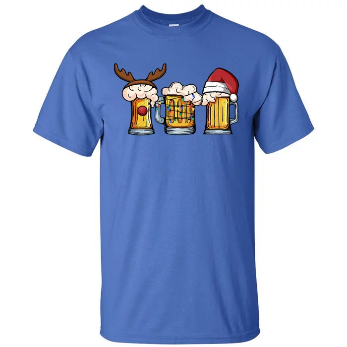 Beer Mug Christmas Tree Lights Santa Claus Hat Reindeer Xmas Gift Tall T-Shirt