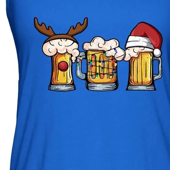 Beer Mug Christmas Tree Lights Santa Claus Hat Reindeer Xmas Gift Ladies Essential Flowy Tank