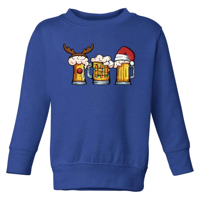 Beer Mug Christmas Tree Lights Santa Claus Hat Reindeer Xmas Gift Toddler Sweatshirt