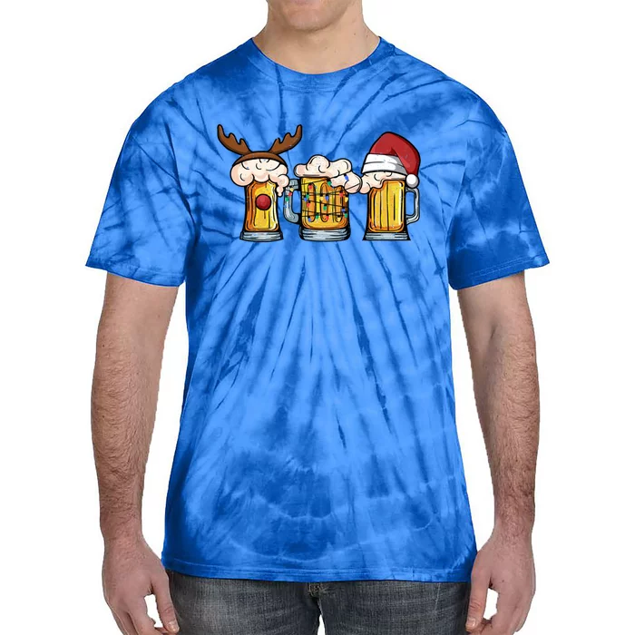 Beer Mug Christmas Tree Lights Santa Claus Hat Reindeer Xmas Gift Tie-Dye T-Shirt