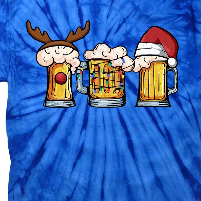 Beer Mug Christmas Tree Lights Santa Claus Hat Reindeer Xmas Gift Tie-Dye T-Shirt