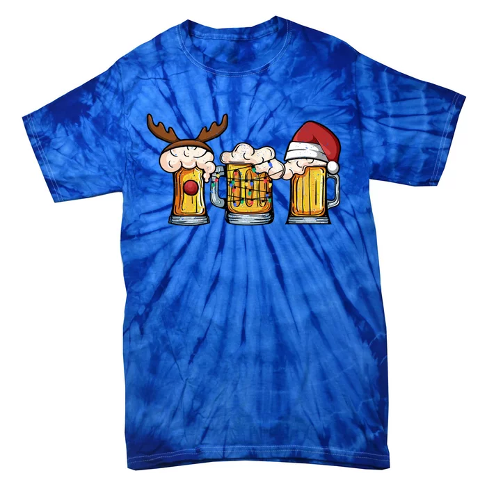 Beer Mug Christmas Tree Lights Santa Claus Hat Reindeer Xmas Gift Tie-Dye T-Shirt