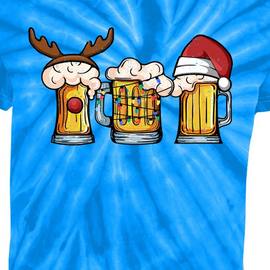 Beer Mug Christmas Tree Lights Santa Claus Hat Reindeer Xmas Gift Kids Tie-Dye T-Shirt