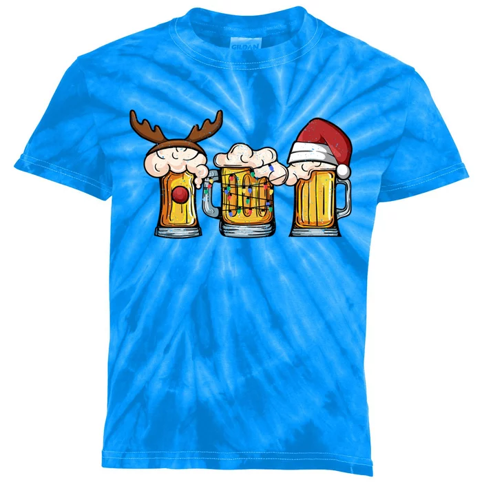 Beer Mug Christmas Tree Lights Santa Claus Hat Reindeer Xmas Gift Kids Tie-Dye T-Shirt