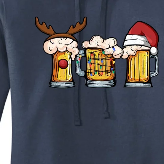 Beer Mug Christmas Tree Lights Santa Claus Hat Reindeer Xmas Gift Women's Pullover Hoodie