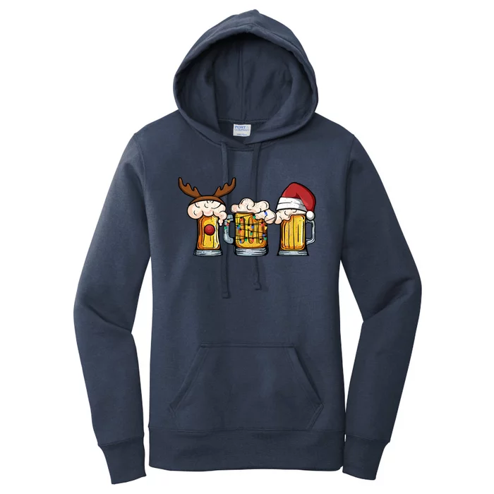 Beer Mug Christmas Tree Lights Santa Claus Hat Reindeer Xmas Gift Women's Pullover Hoodie