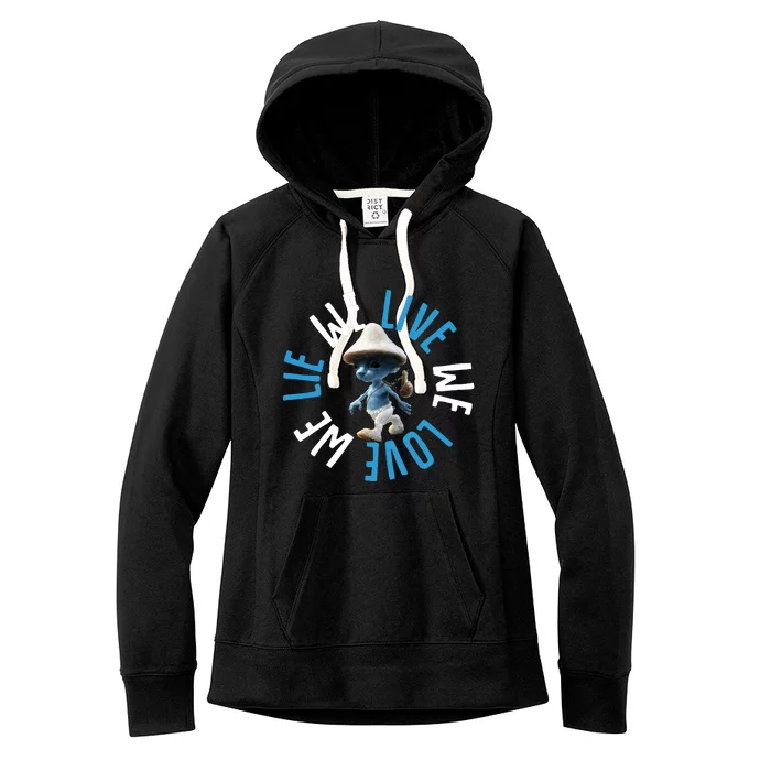 Blue Mushroom Cat Meme We Live We Love We Lie Women's Fleece Hoodie