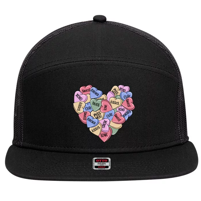 Be Mine Candy Heart Valentine Gift For Valentine Day 7 Panel Mesh Trucker Snapback Hat