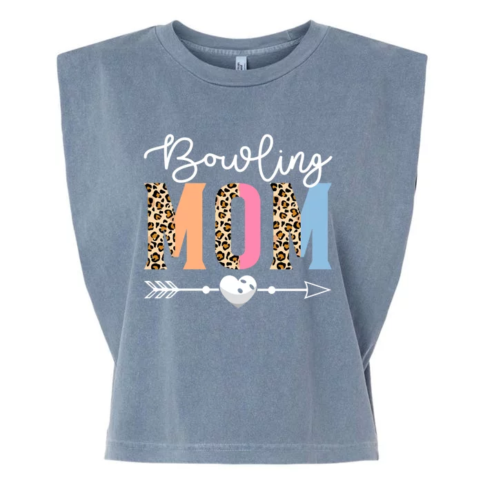 Bowling Mom Cute Bowling Game Mother's Day Leopard Gift Garment-Dyed Women's Muscle Tee