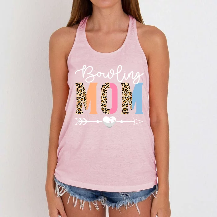 Bowling Mom Cute Bowling Game Mother's Day Leopard Gift Women's Knotted Racerback Tank