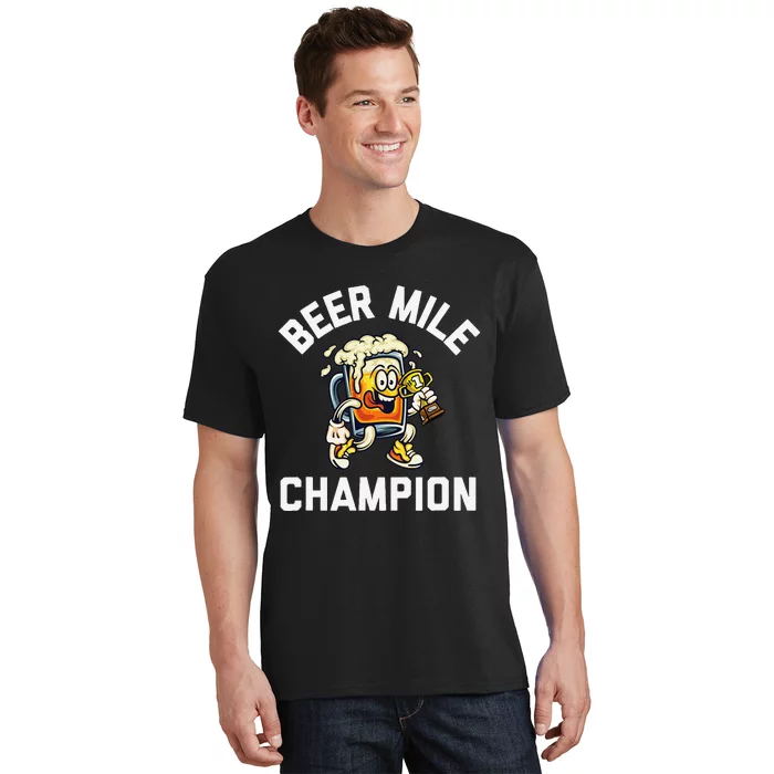 Beer Mile Champion Funny Race Running Beer Drinking T-Shirt