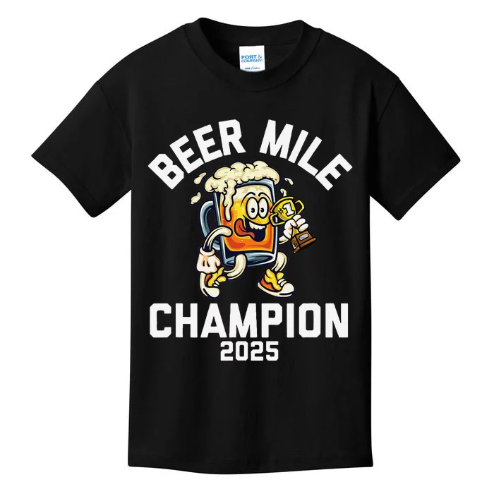 Beer Mile Champion 2025 Funny Race Running Beer Drinking Kids T-Shirt