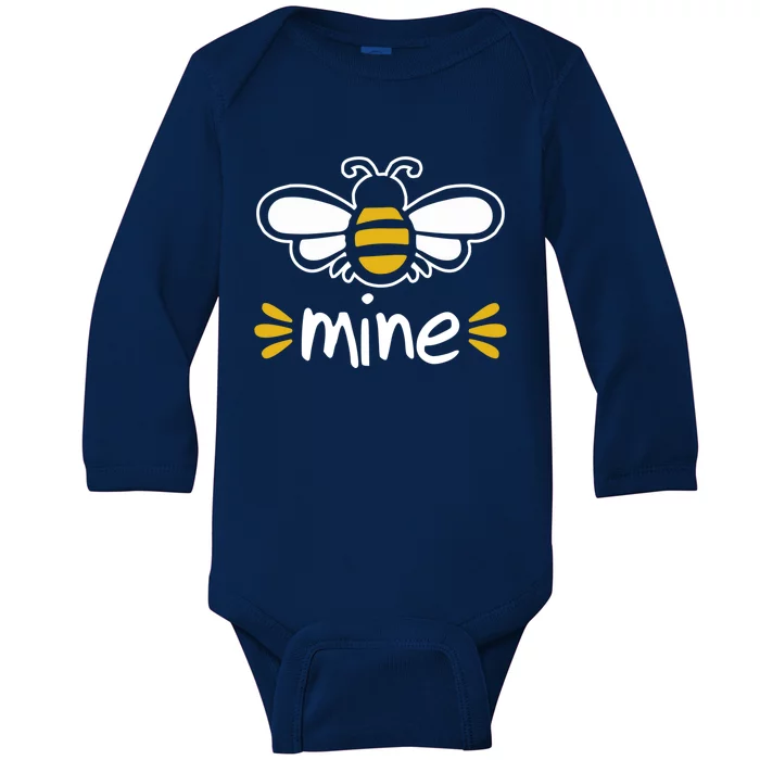 Bee Mine Cute Couples Pun Valentine's Day Gift Baby Long Sleeve Bodysuit