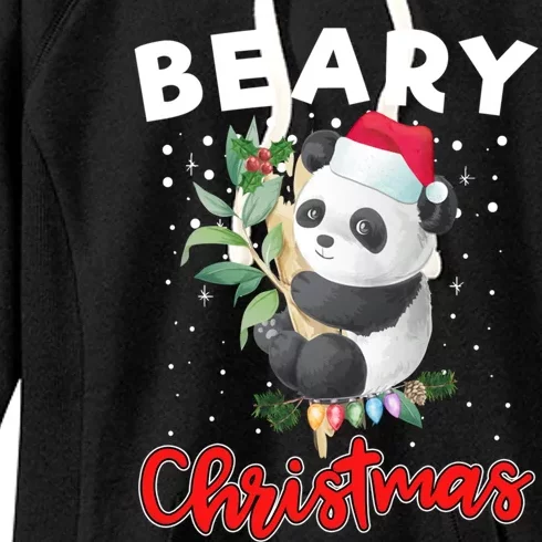 Beary Merry Christmas For Panda Bear Lovers Funny Xmas Gift Women's Fleece Hoodie