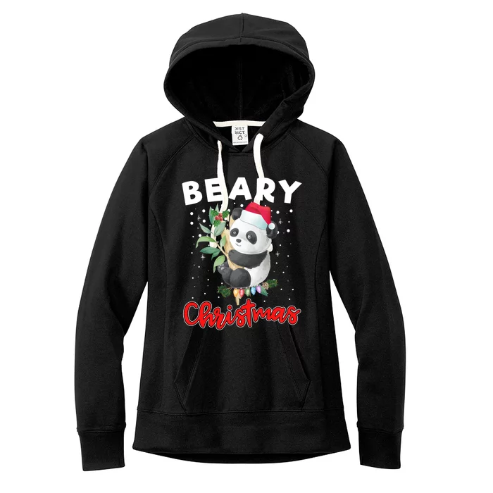 Beary Merry Christmas For Panda Bear Lovers Funny Xmas Gift Women's Fleece Hoodie