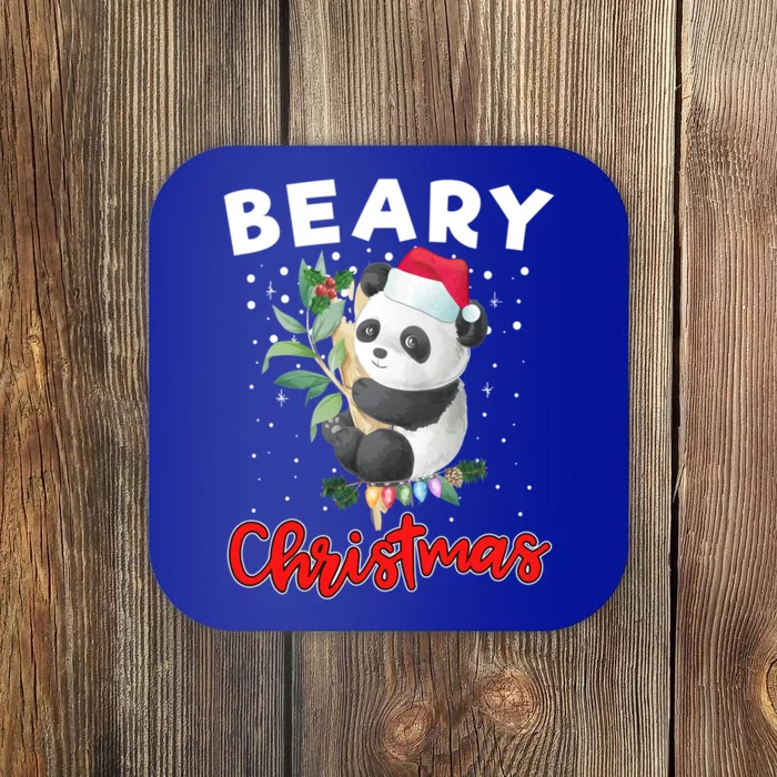 Beary Merry Christmas For Panda Bear Lovers Funny Xmas Gift Coaster