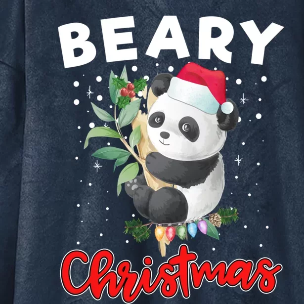 Beary Merry Christmas For Panda Bear Lovers Funny Xmas Gift Hooded Wearable Blanket