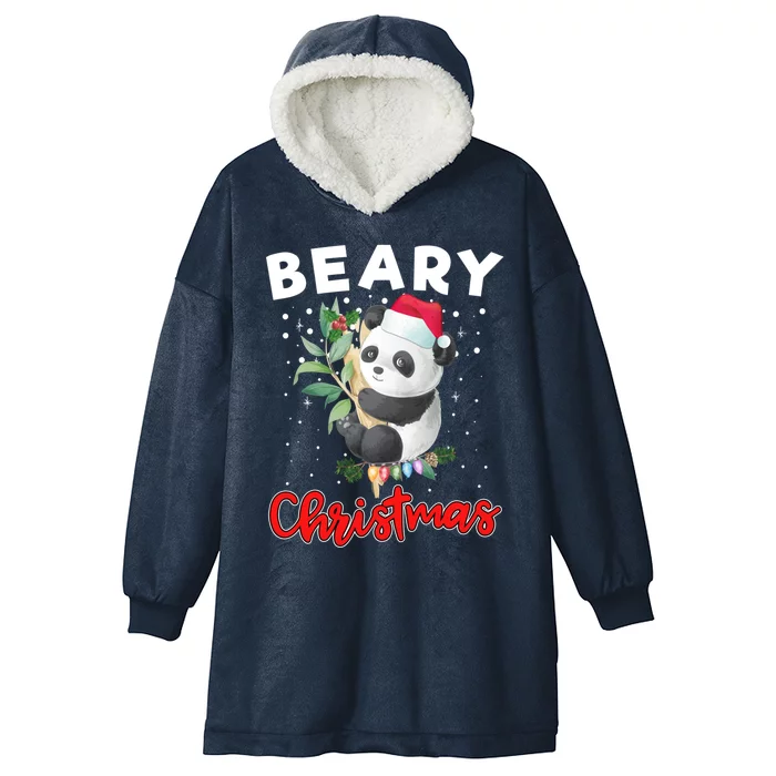 Beary Merry Christmas For Panda Bear Lovers Funny Xmas Gift Hooded Wearable Blanket